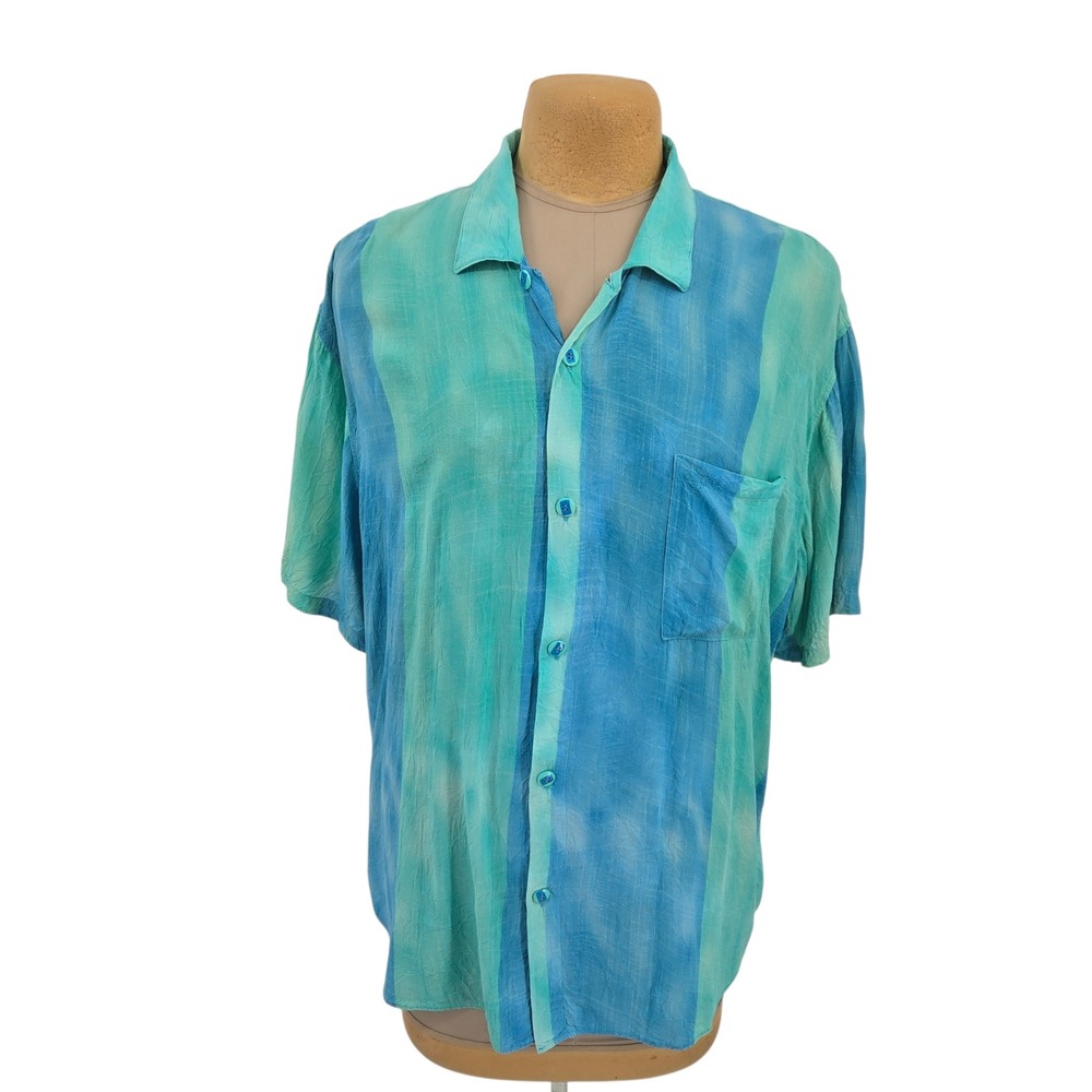 Vintage Jams World Men XL Aqua Haze Hawaiian Shirt Tropical Watercolor Artsy 90s